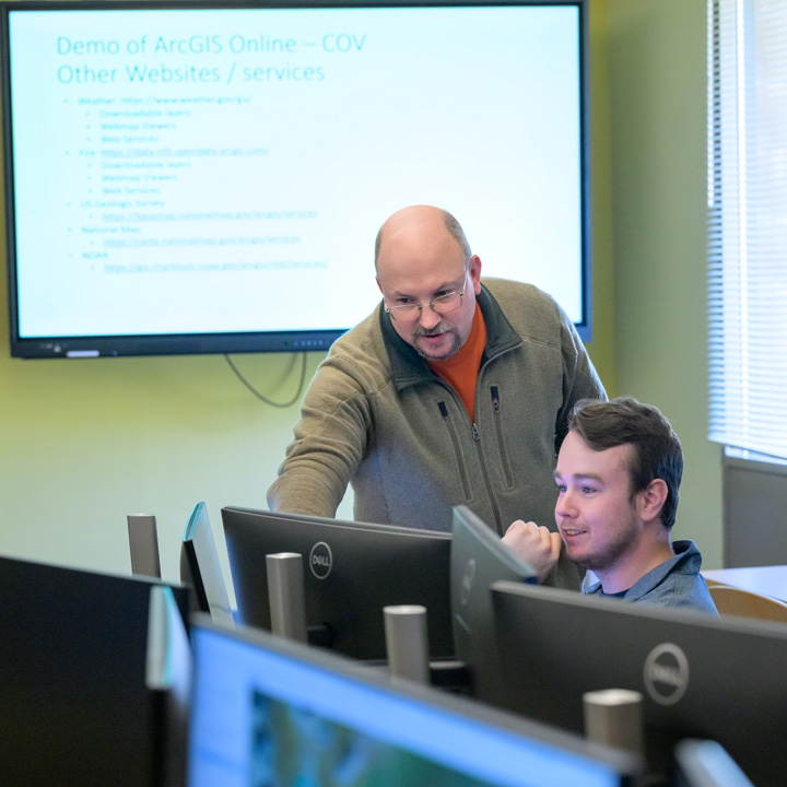 Faculty teaching in the computer lab at PWS College in Valdez, Alaska