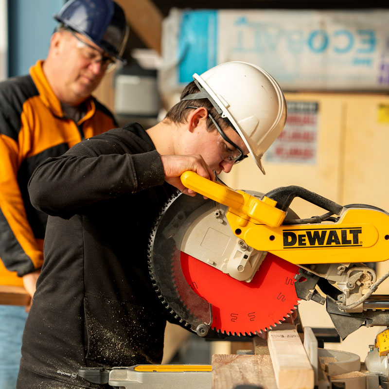 Prince William Sound College (PWSC) student in Valdez, Alaska, in construction training program.